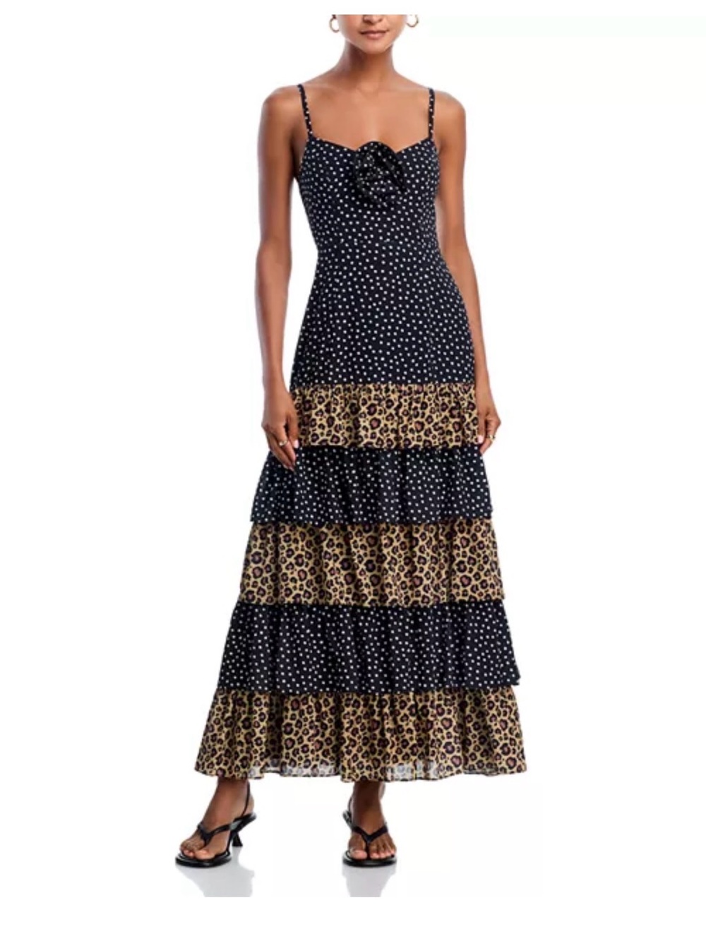 Aqua Black Polka Dot and Leopard Tiered Maxi Dress